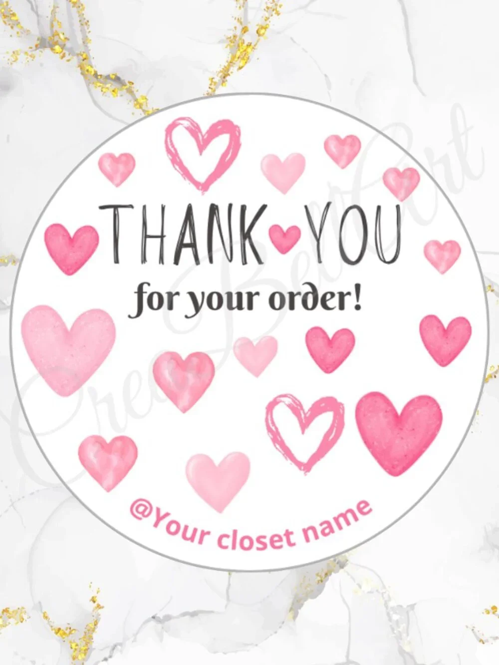 60 Personalized Hearts Thank You Stickers 2 inch Glossy